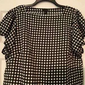 Ann Taylor Gingham;black and white blouse; Ltall